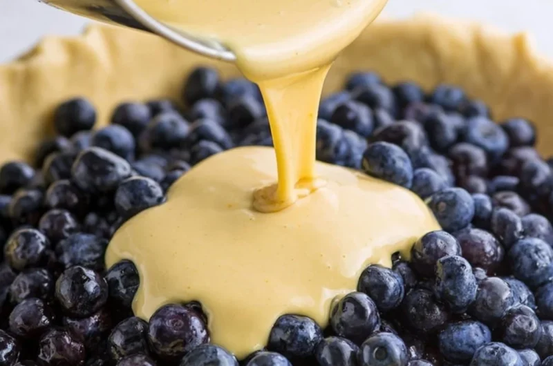 Delicious Blueberries Cream Pie topped with fresh blueberries