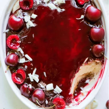 Delicious Cherry Tiramisu with layers of cherries and creamy mascarpone