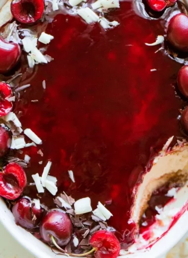 Delicious Cherry Tiramisu with layers of cherries and creamy mascarpone