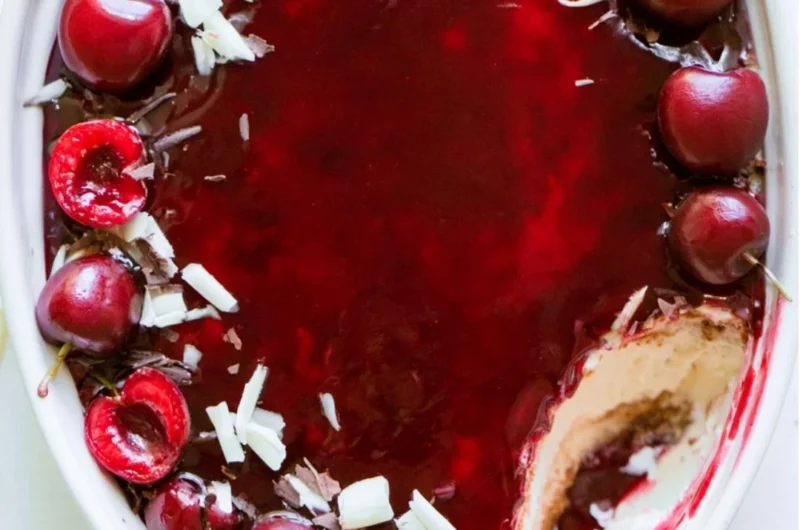 Delicious Cherry Tiramisu with layers of cherries and creamy mascarpone