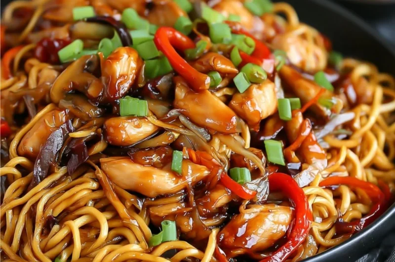 Delicious Chicken Chow Mein with colorful vegetables and tender chicken