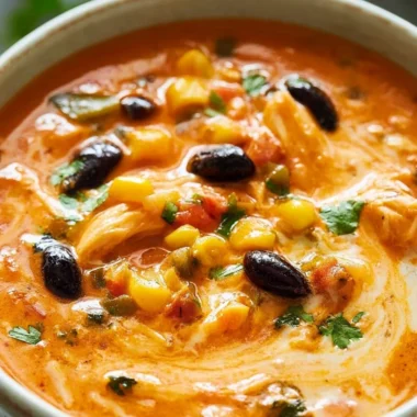 Bowl of Chicken Enchilada Soup topped with cheese and cilantro.