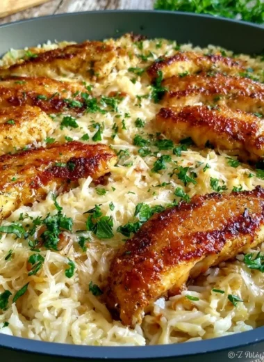 Delicious Chicken Scampi served with Garlic Parmesan Rice