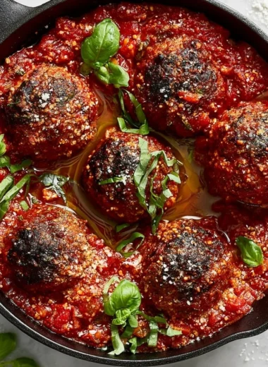 Iconic classic meatballs served with pasta in a savory tomato sauce