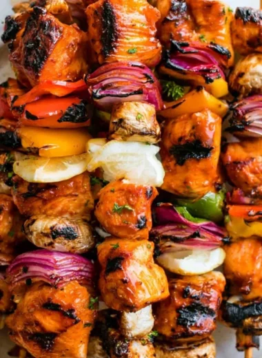 Flavorful grilled chicken kabobs with colorful vegetables on skewers