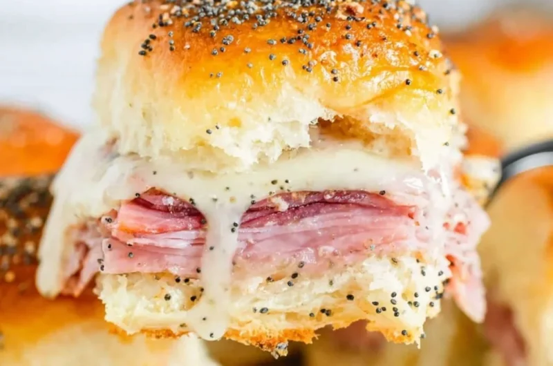 Delicious ham and cheese sliders served on a platter