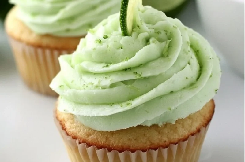 Delicious homemade Key Lime Cupcakes topped with lime frosting and zest