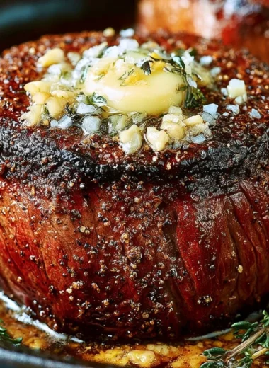 Perfectly cooked oven-baked filet mignon served on a plate