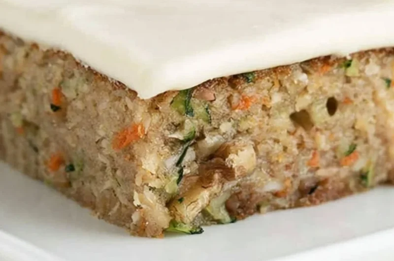 Delicious freshly baked zucchini bars topped with cream cheese frosting