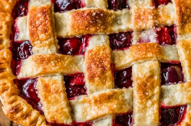 Freshly baked ultimate cherry pie with a golden crust and vibrant cherry filling