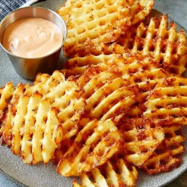 Crunchy waffle fries served with a flavorful homemade dipping sauce