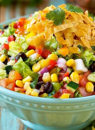 Delicious Mexican chopped salad with fresh vegetables and toppings