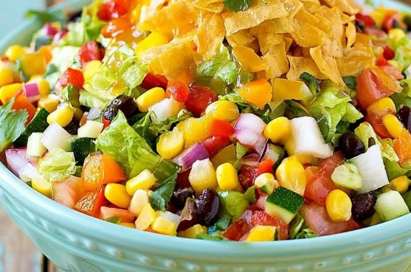 Delicious Mexican chopped salad with fresh vegetables and toppings