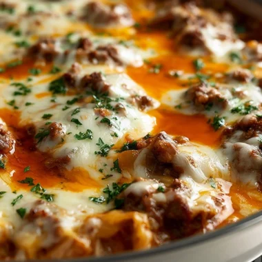 Delicious unstuffed ground beef cabbage roll casserole served in a cozy dish.