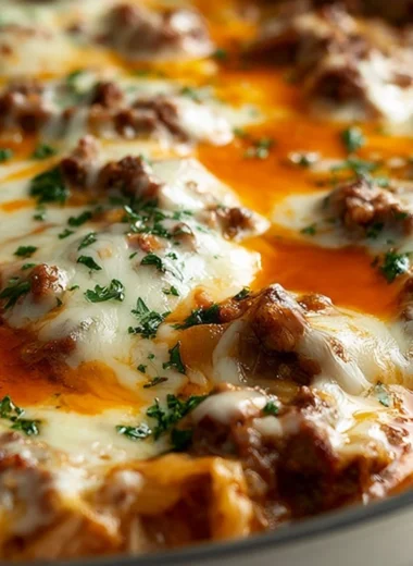 Delicious unstuffed ground beef cabbage roll casserole served in a cozy dish.