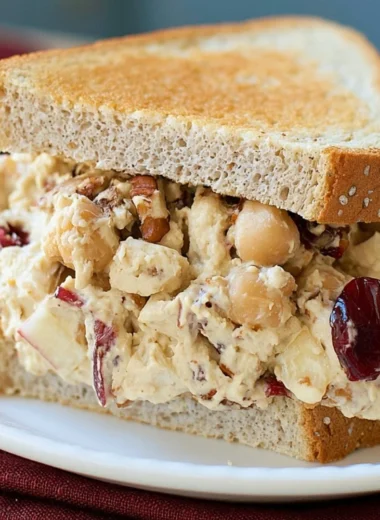 Apple Pecan Chickpea Salad Sandwich with fresh ingredients and crunchy pecans