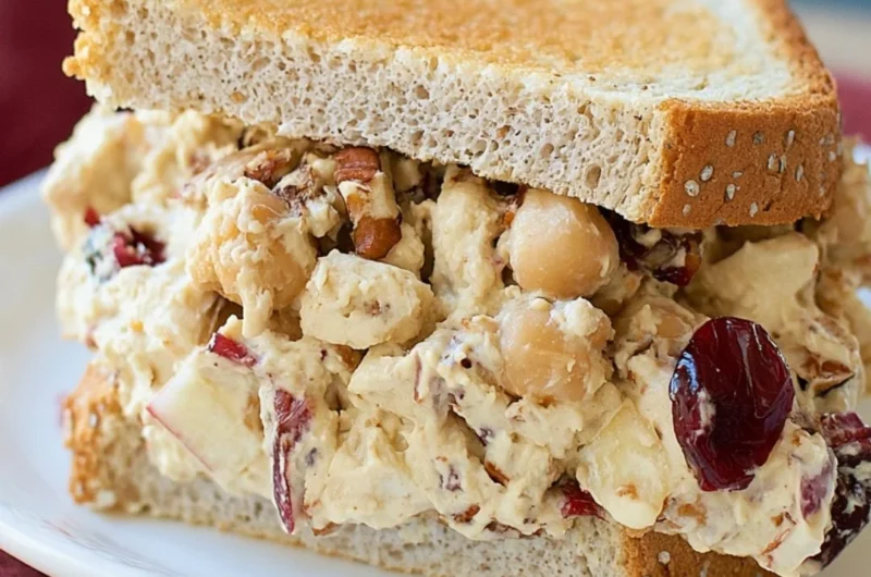 Apple Pecan Chickpea Salad Sandwich with fresh ingredients and crunchy pecans
