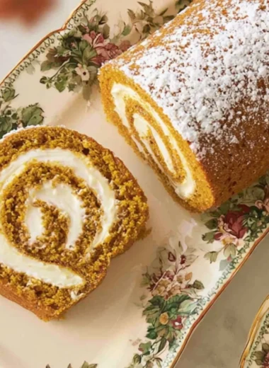 Delicious Classic Pumpkin Roll with cream cheese filling displayed on a plate