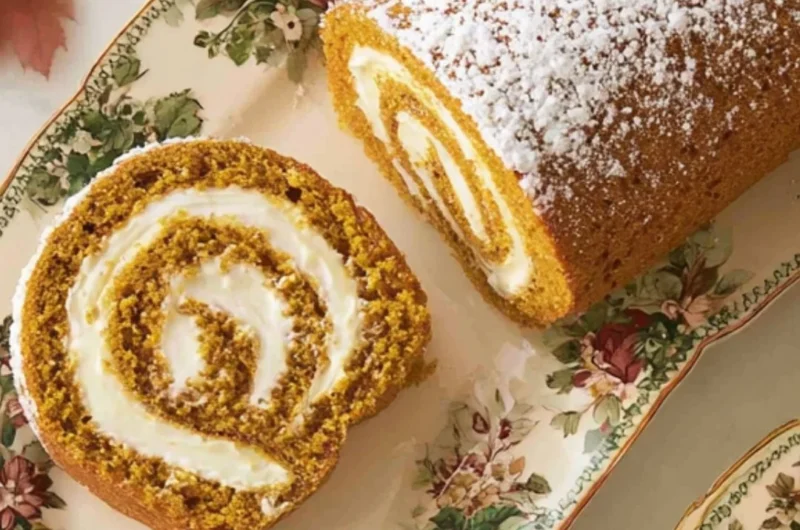 Delicious Classic Pumpkin Roll with cream cheese filling displayed on a plate