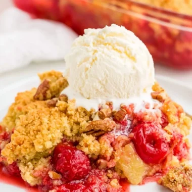 Cozy cherry dump cake made with sweet cherries and a crumbly topping