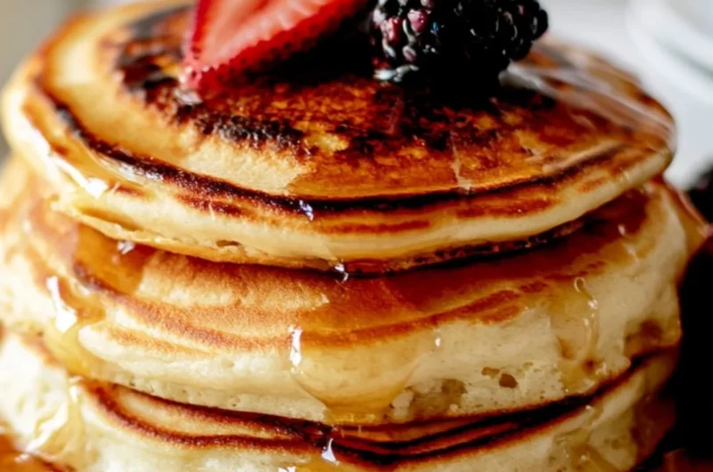 Cozy fluffy pancakes served on a plate for a delicious breakfast