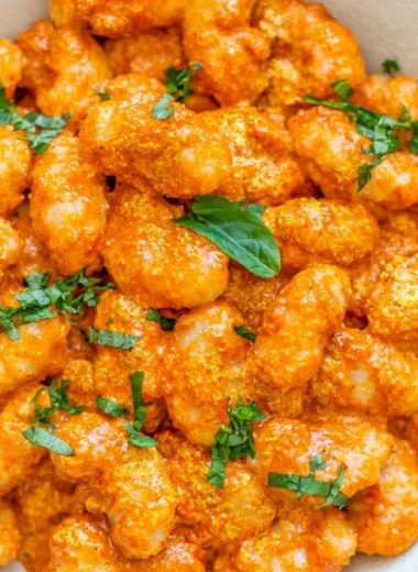 Cozy gnocchi served with garlic cream tomato sauce in a bowl