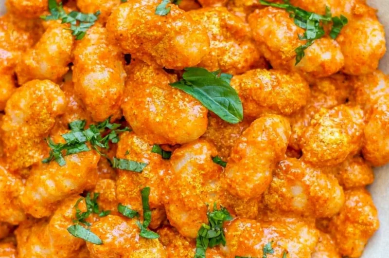Cozy gnocchi served with garlic cream tomato sauce in a bowl