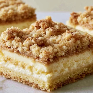 Delicious Cozy Mom's cheesecake cookie bars topped with a creamy layer