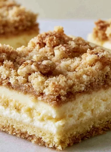 Delicious Cozy Mom's cheesecake cookie bars topped with a creamy layer