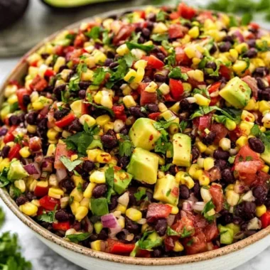Cozy black bean and corn salad with fresh ingredients in a bowl