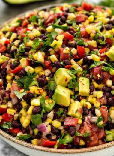 Cozy black bean and corn salad with fresh ingredients in a bowl