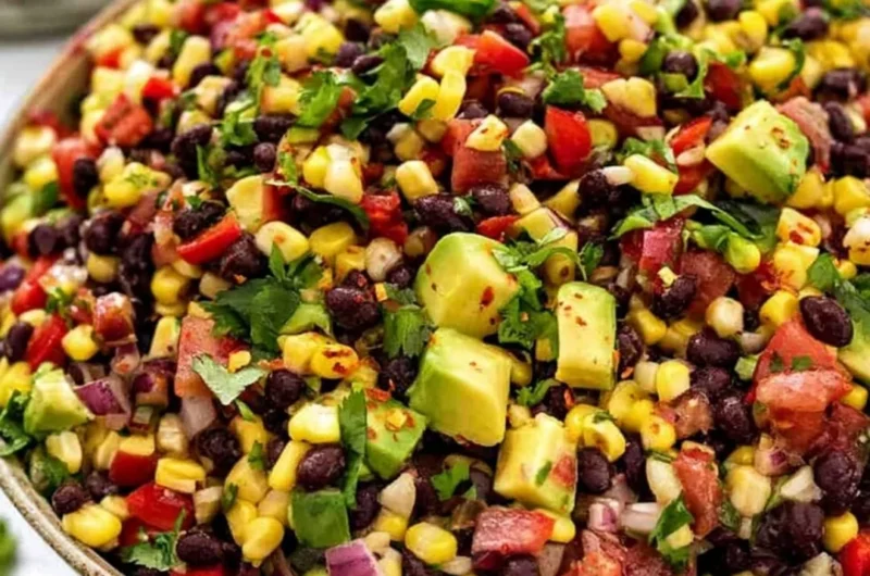 Cozy black bean and corn salad with fresh ingredients in a bowl