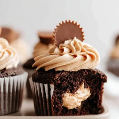 Dark chocolate cupcakes with peanut butter marshmallow fluff topping