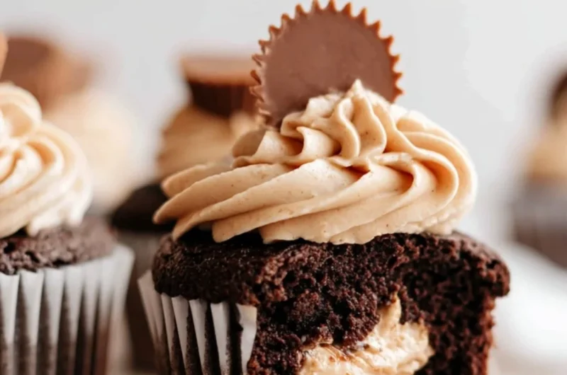 Dark chocolate cupcakes with peanut butter marshmallow fluff topping
