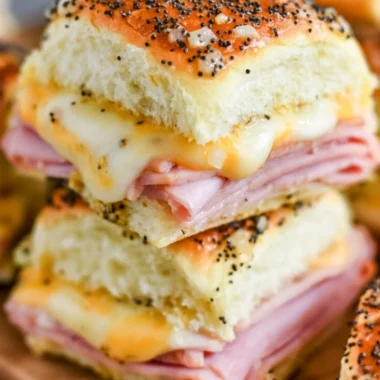 Ham and cheese sliders served on a platter