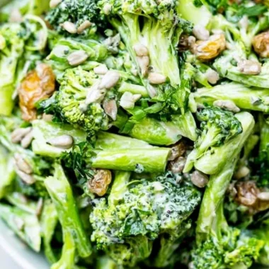 Fresh and crunchy simple broccoli slaw served in a bowl