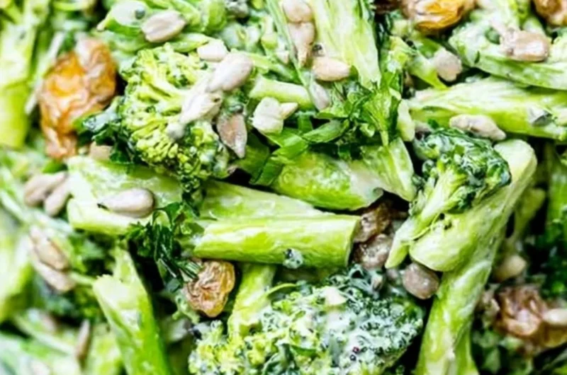 Fresh and crunchy simple broccoli slaw served in a bowl