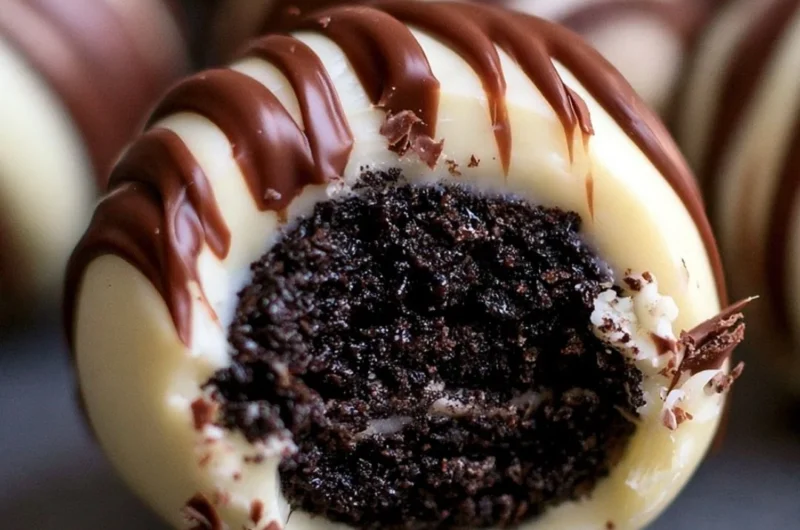 Delicious Irish Cream Oreo truffles on a plate garnished with chocolate shavings.